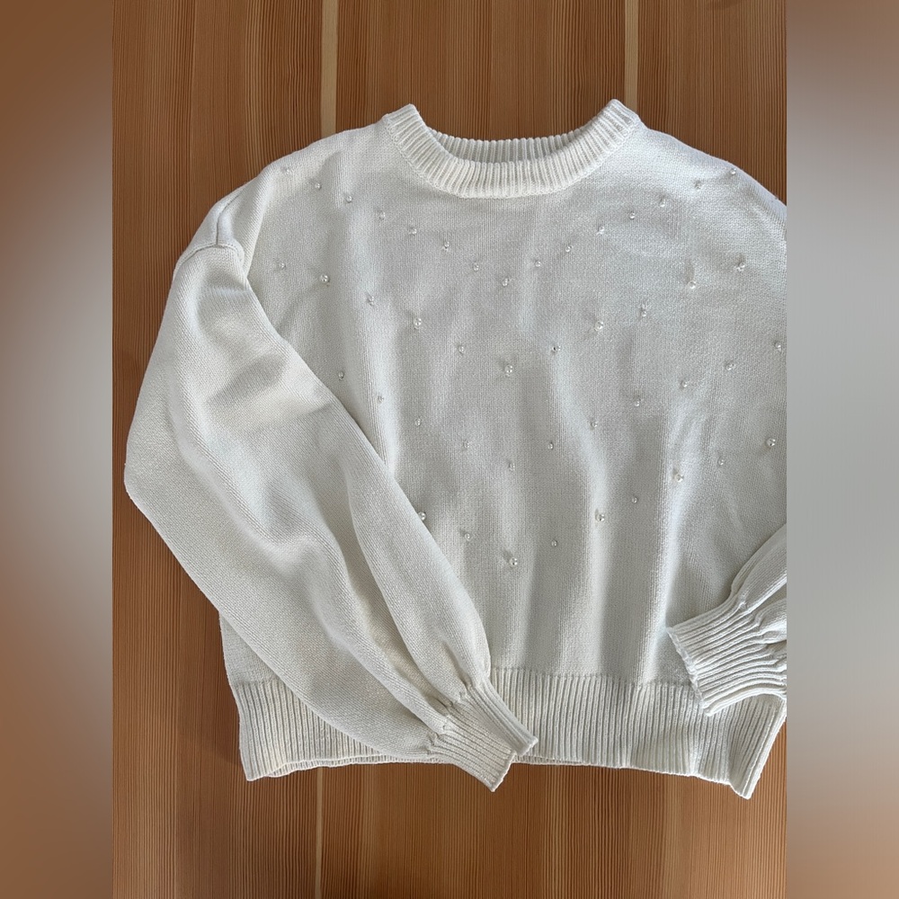 These sleeves are to DIE for | M | Express | Puff Sleeve Pearled Sweater